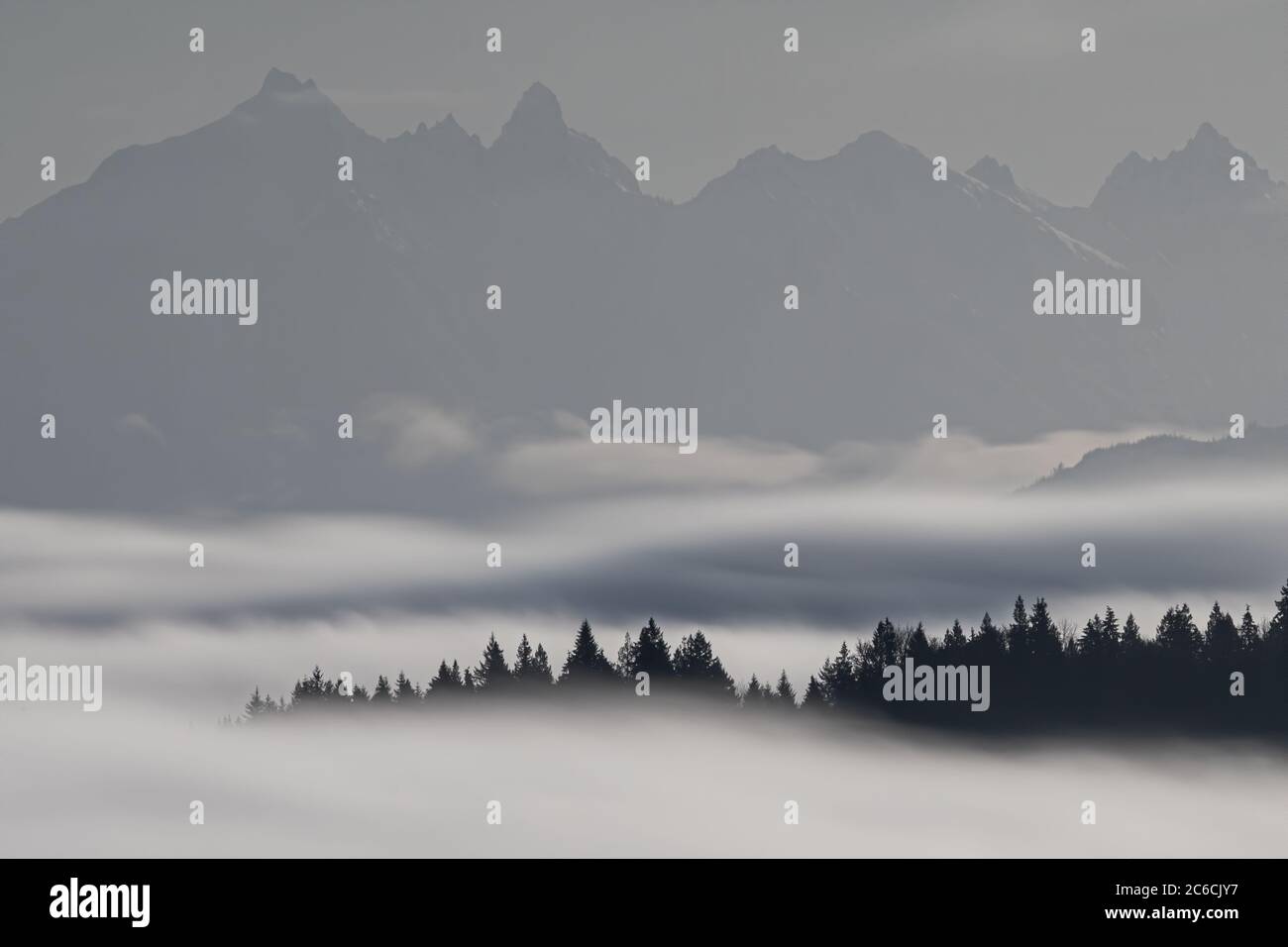 North Cascades Low Cloud Mountain Landscape Stock Photo