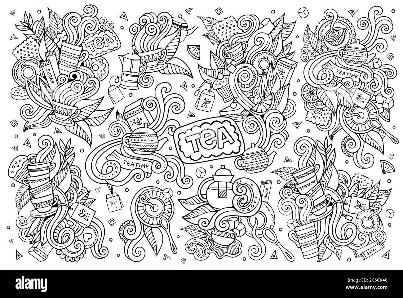 Tea time doodles hand drawn sketchy vector symbols Stock Vector Image ...