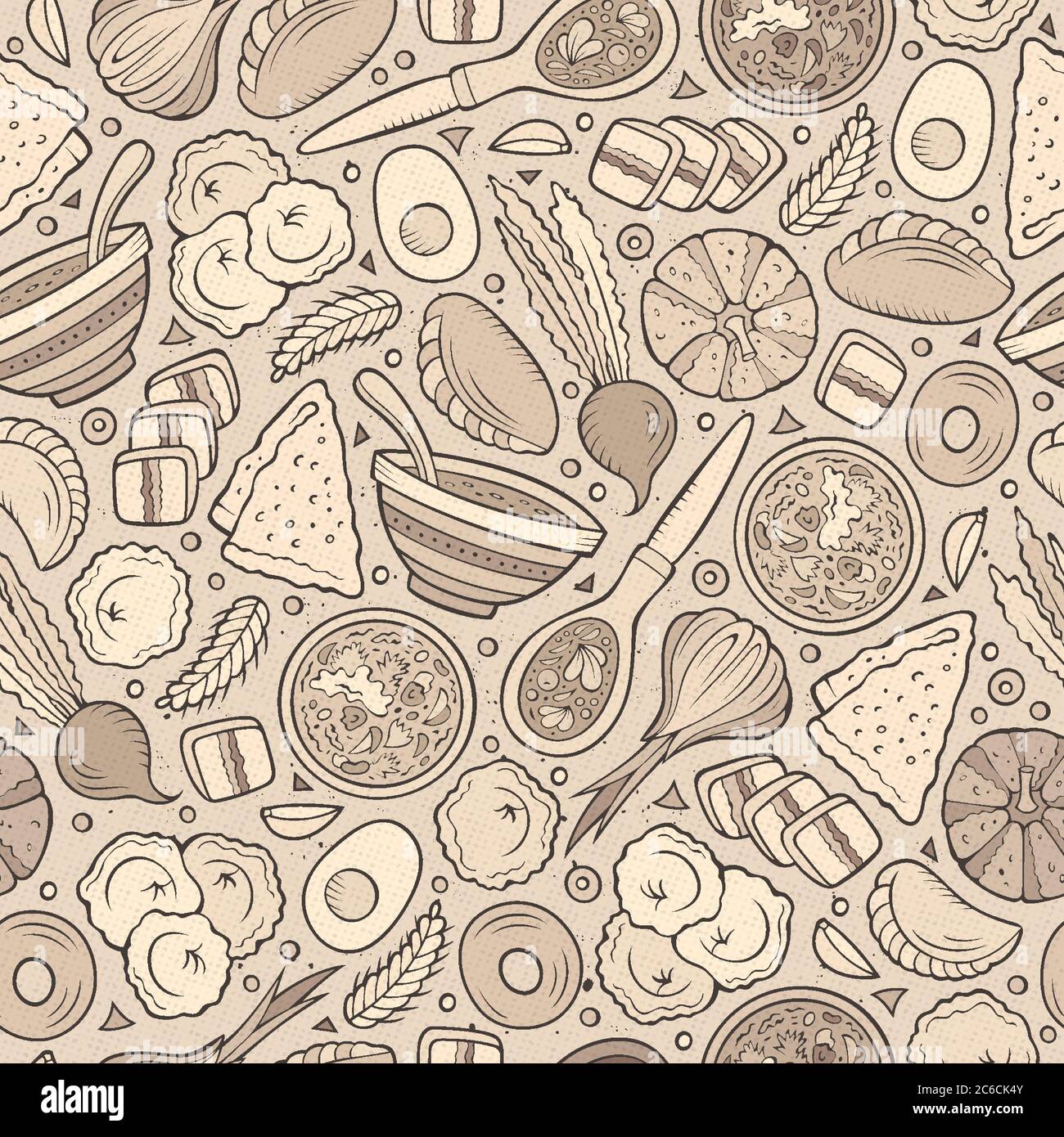 Cartoon hand-drawn Russian food seamless pattern Stock Vector Image ...