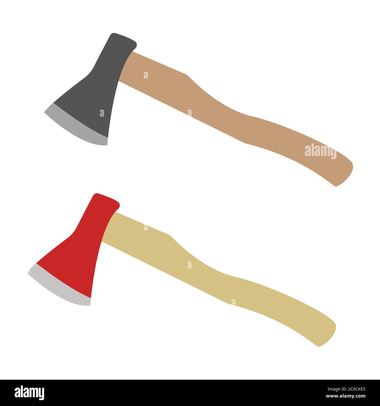 Wooden axe and red fire axe in flat style Stock Vector