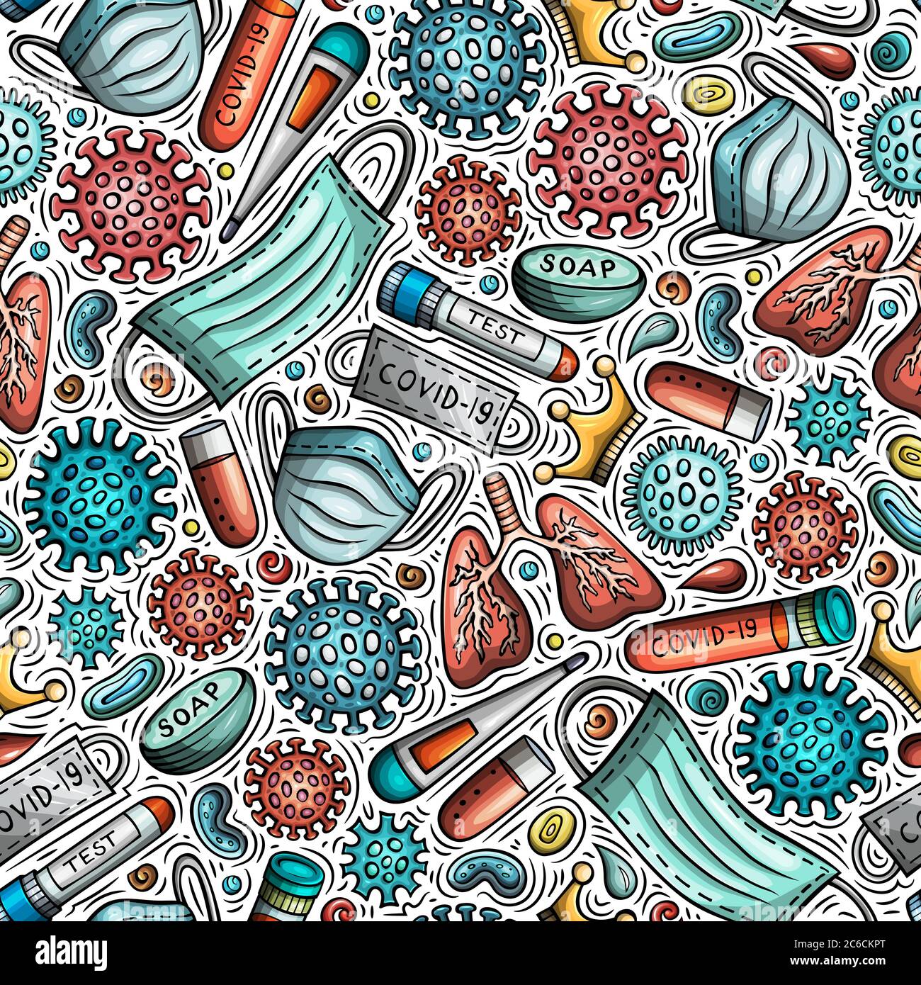 Viruses hand drawn doodles seamless pattern. Coronavirus background ...