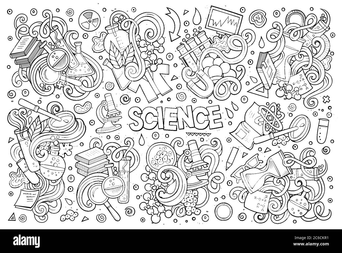 Vector cartoon set of Science theme doodles design elements Stock ...