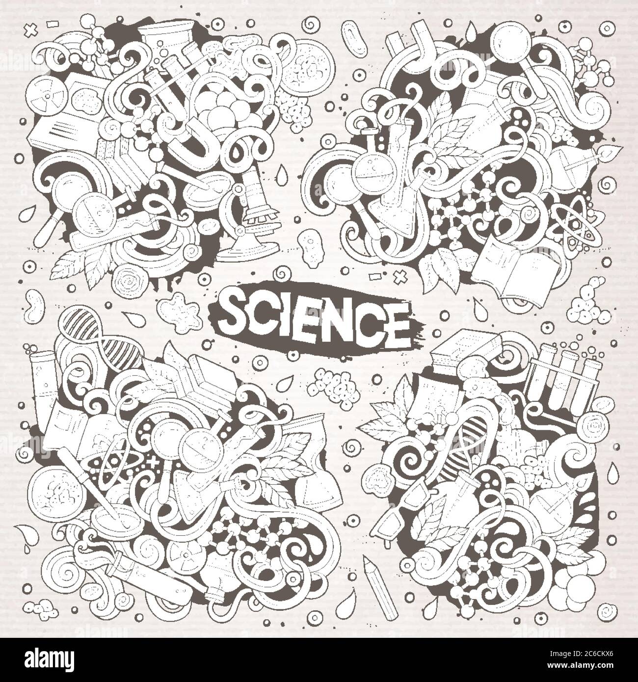 Vector cartoon set of Science theme doodles design elements Stock ...