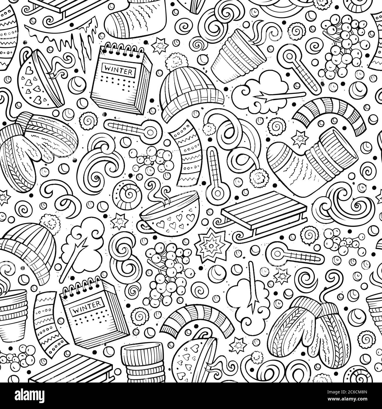 Cartoon cute hand drawn Winter season seamless pattern Stock Vector ...