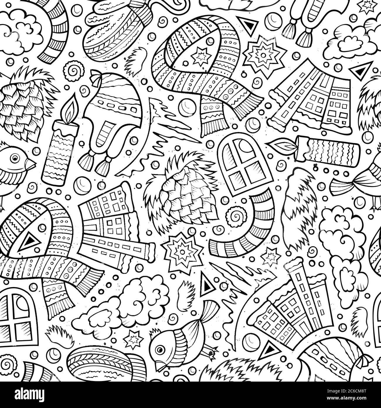 Cartoon cute hand drawn Winter season seamless pattern Stock Vector ...