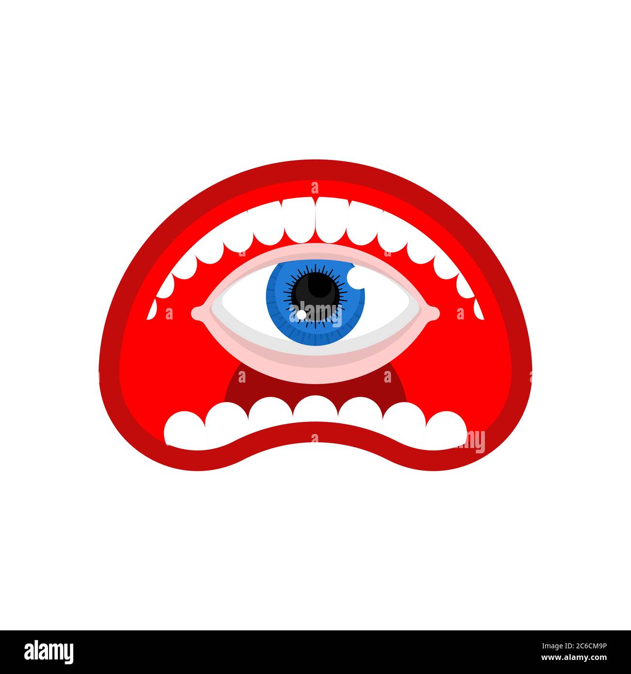 Eye inside open mouth isolated. Mouth with eyeball inside cartoon