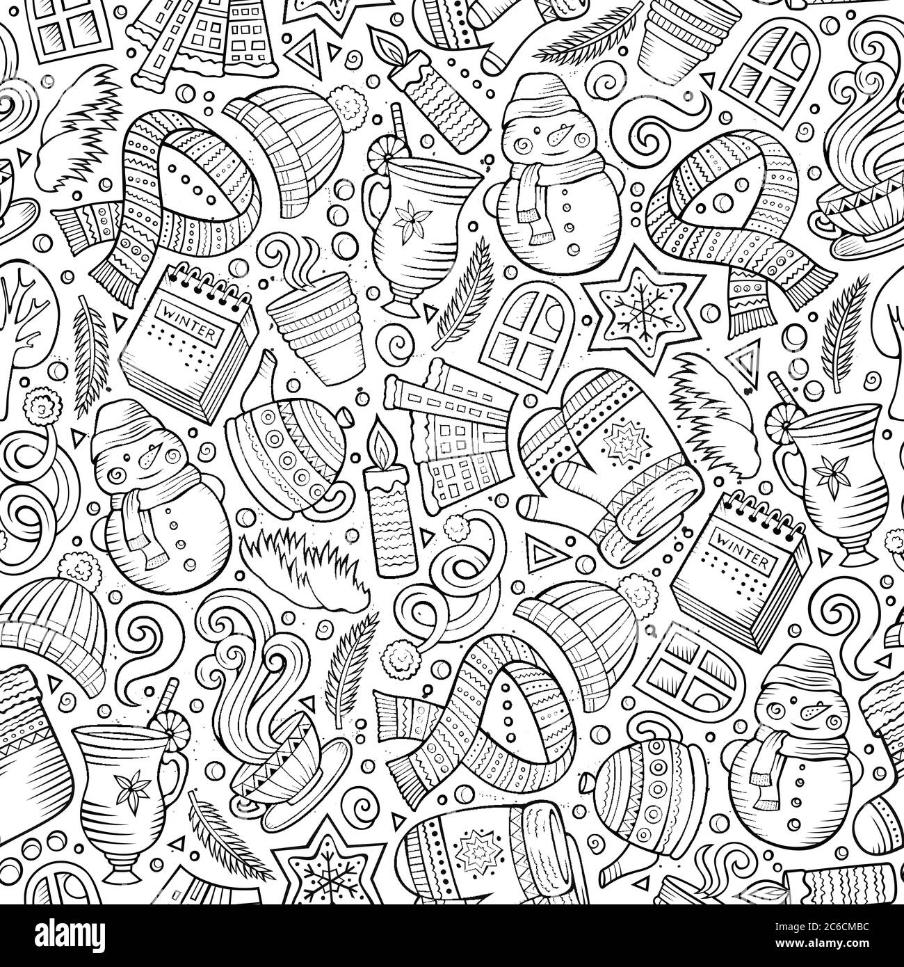 Cartoon cute hand drawn Winter season seamless pattern Stock Vector ...