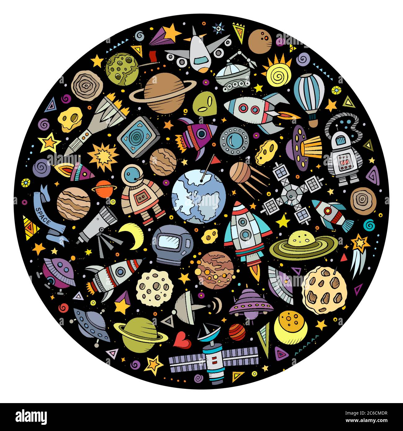 Set of Spacel cartoon doodle objects Stock Vector