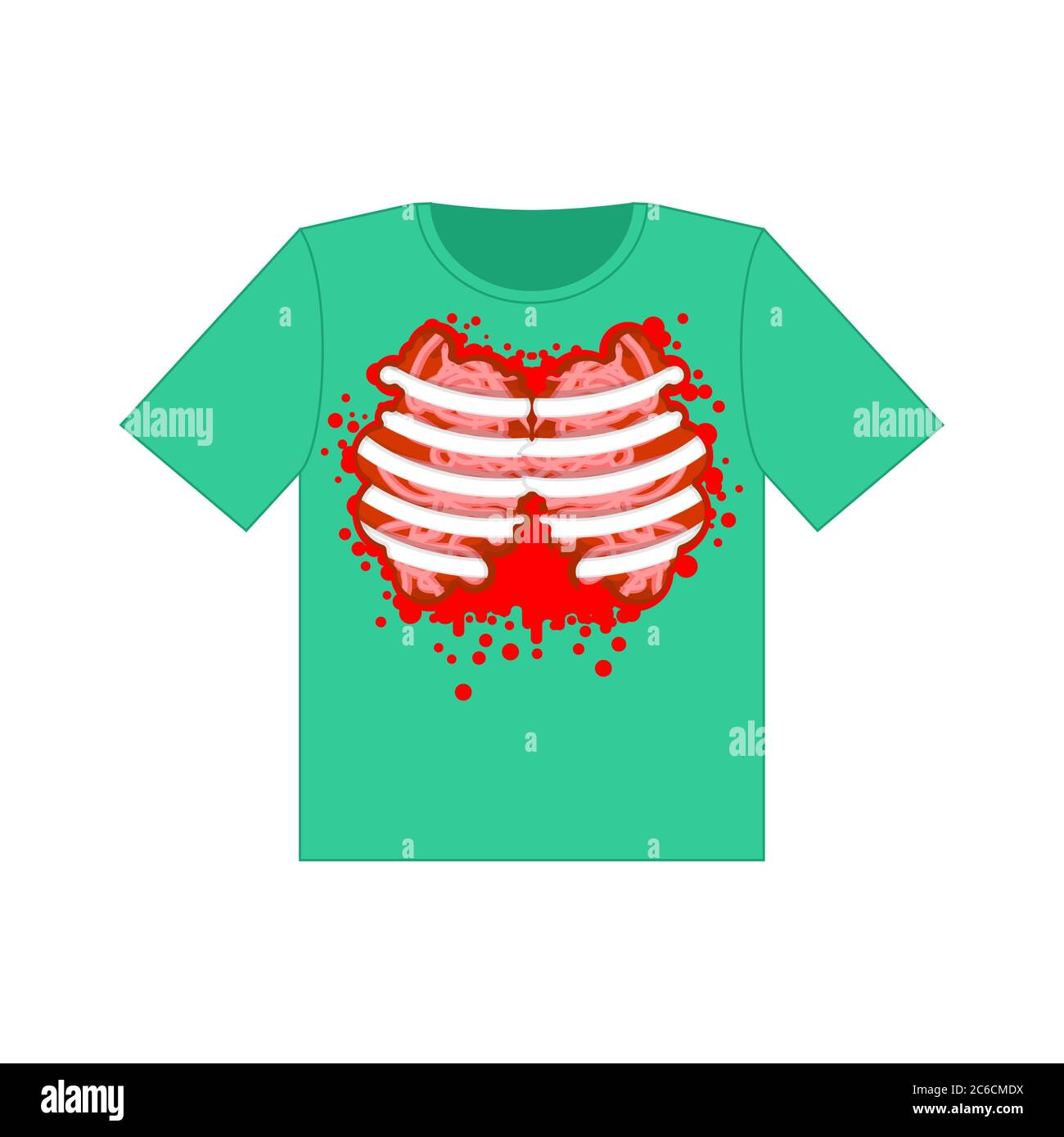 T-shirt zombie body. Ribs and blood. vector illustration Stock Vector