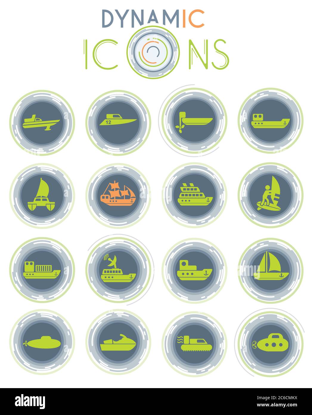 water transport dynamic icons Stock Vector