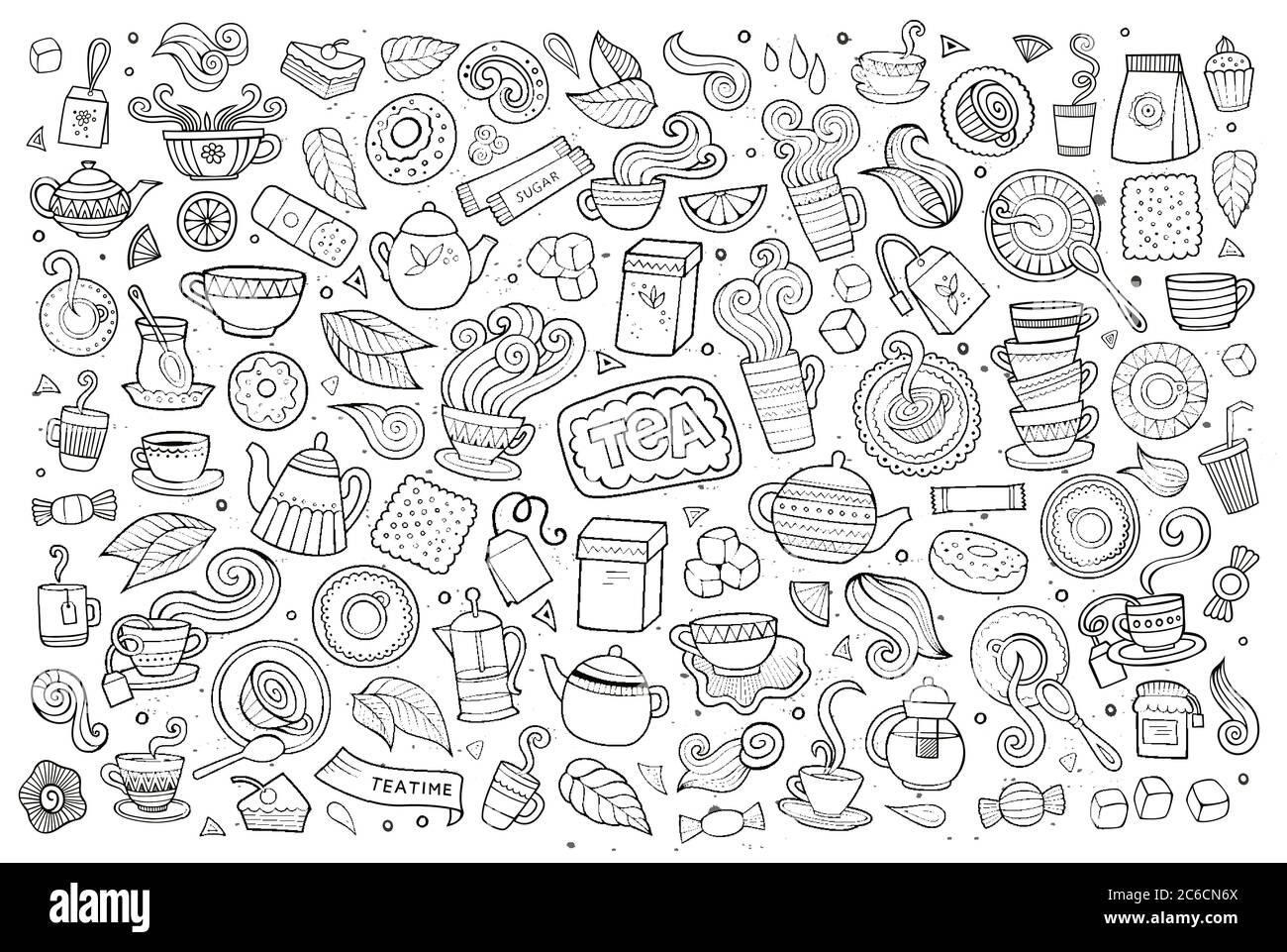 Tea time doodles hand drawn sketchy vector symbols Stock Vector Image ...