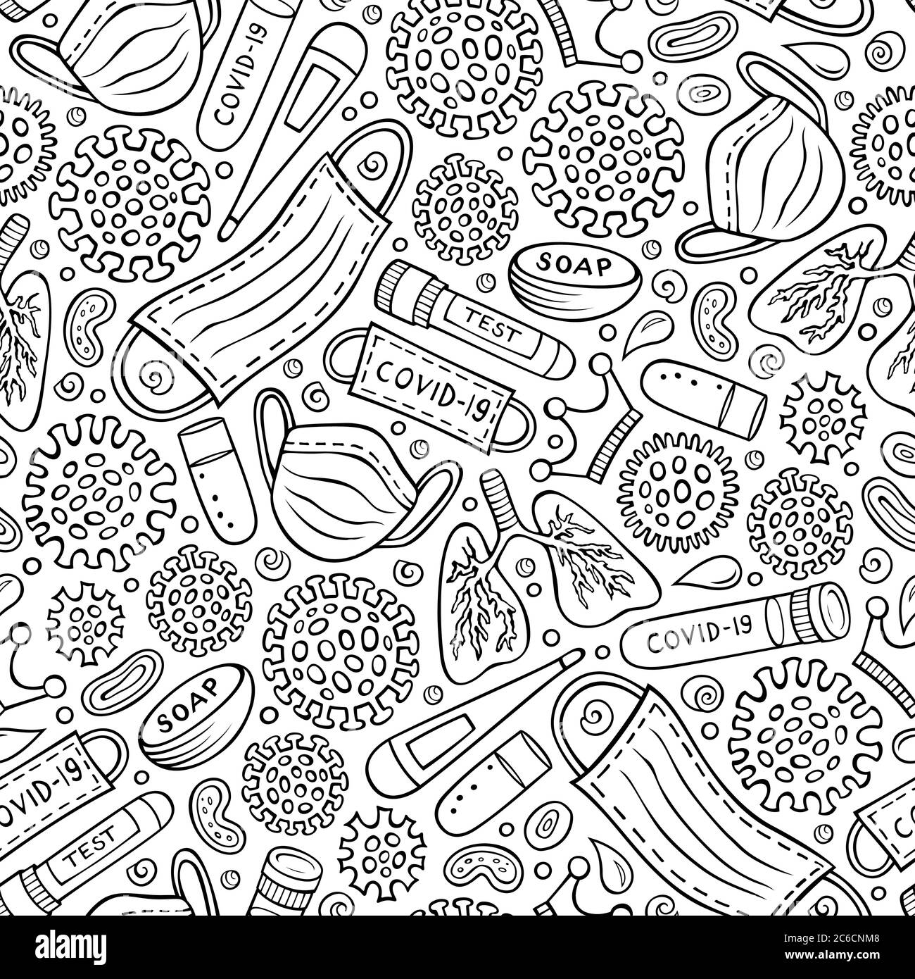 Viruses hand drawn doodles seamless pattern. Coronavirus background ...