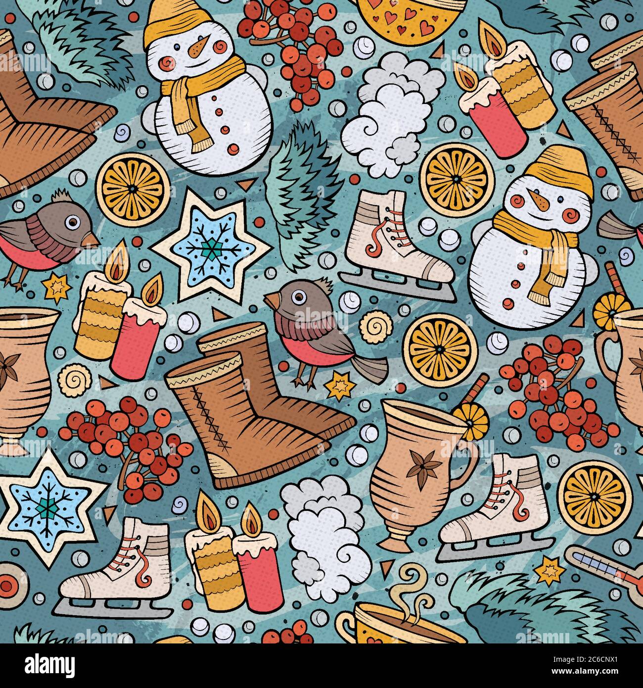Cartoon cute hand drawn Winter season seamless pattern Stock Vector ...
