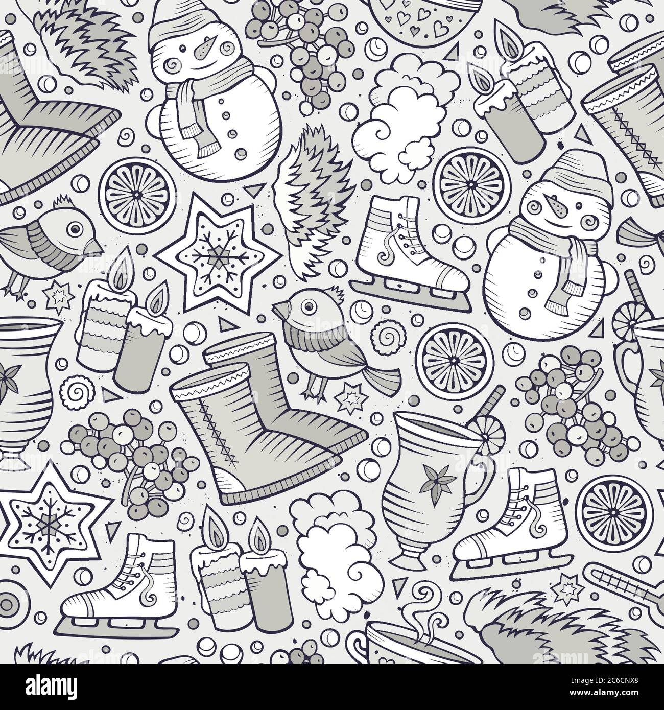 Cartoon cute hand drawn Winter season seamless pattern Stock Vector ...