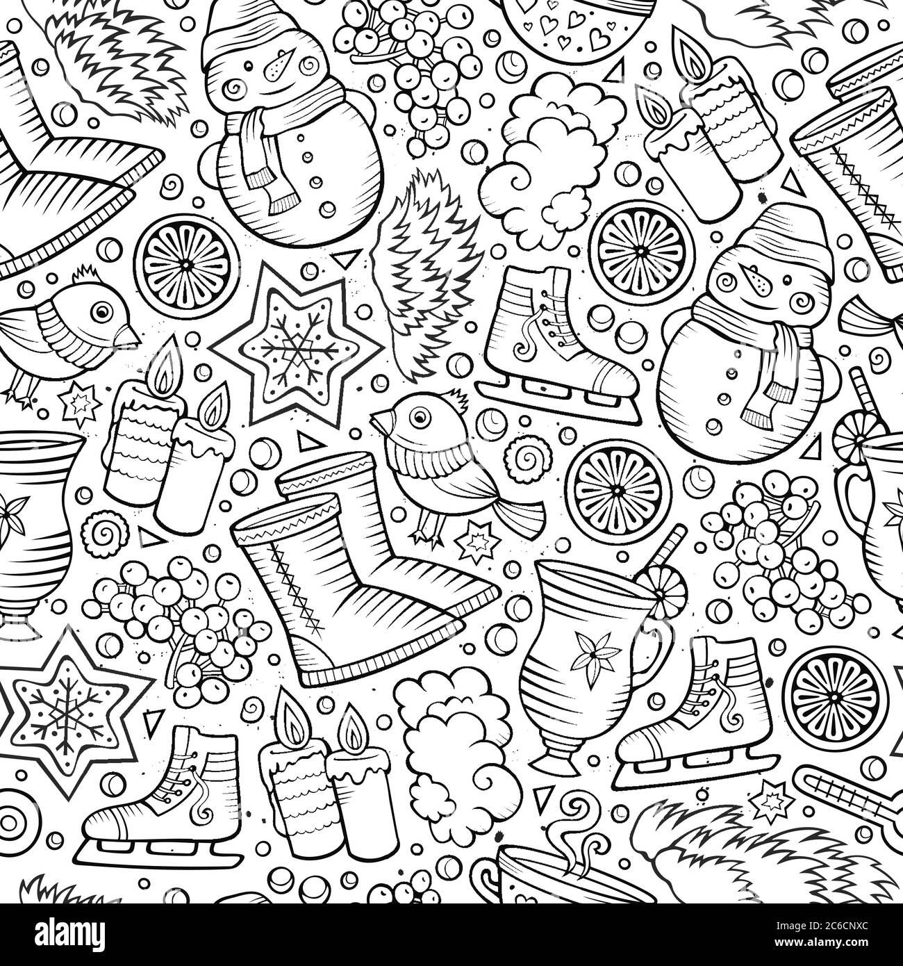 Cartoon cute hand drawn Winter season seamless pattern Stock Vector ...