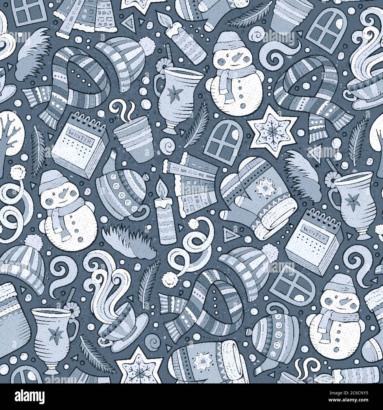 Cartoon cute hand drawn Winter season seamless pattern Stock Vector