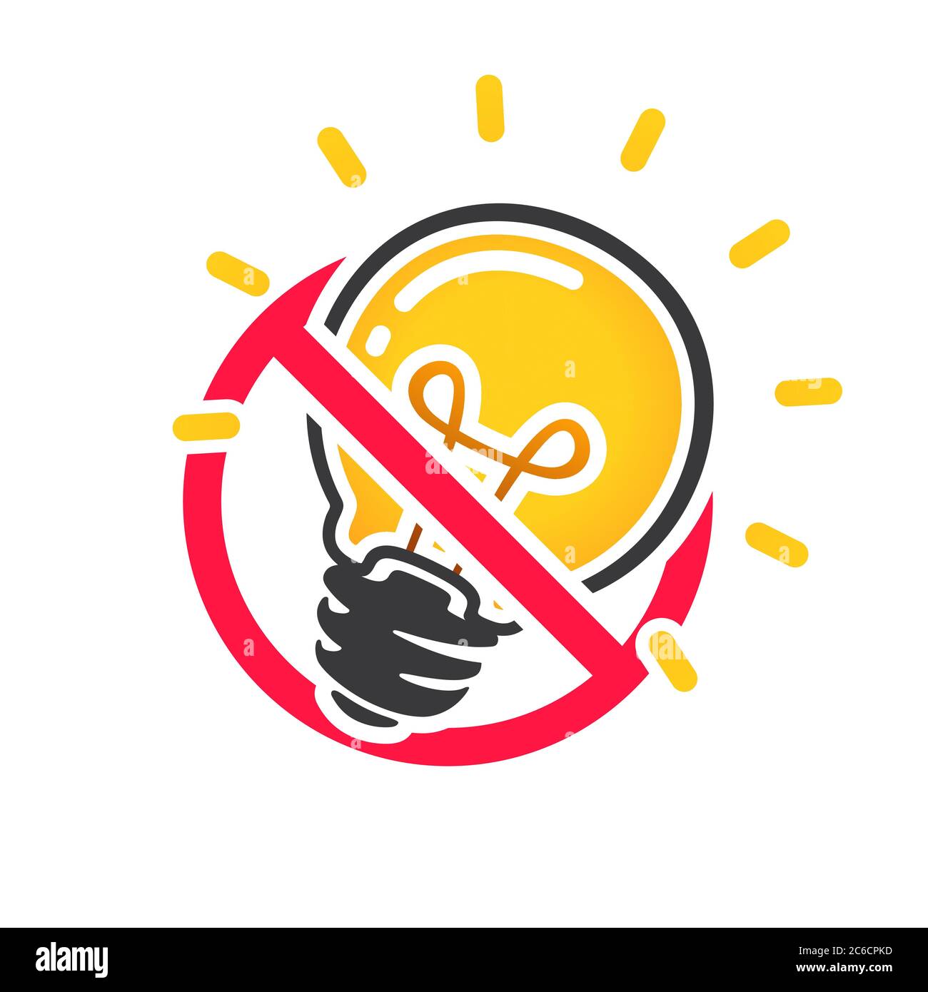 Ideas forbidden vector sign. No idea concept. No light. Isolated on white background. Do not turn on light. Stock Vector