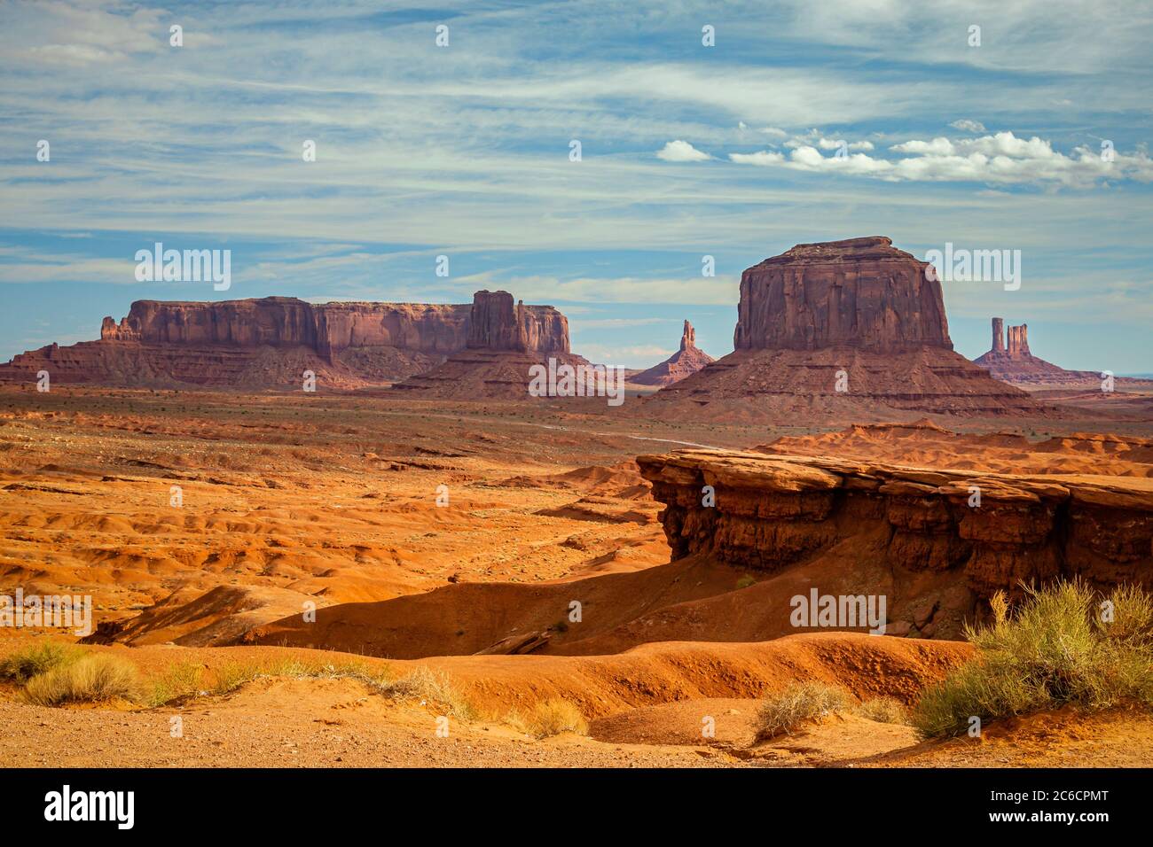 The iconic movie location in morning light, John Ford Point, Monument Valley, Arizona. Stock Photo