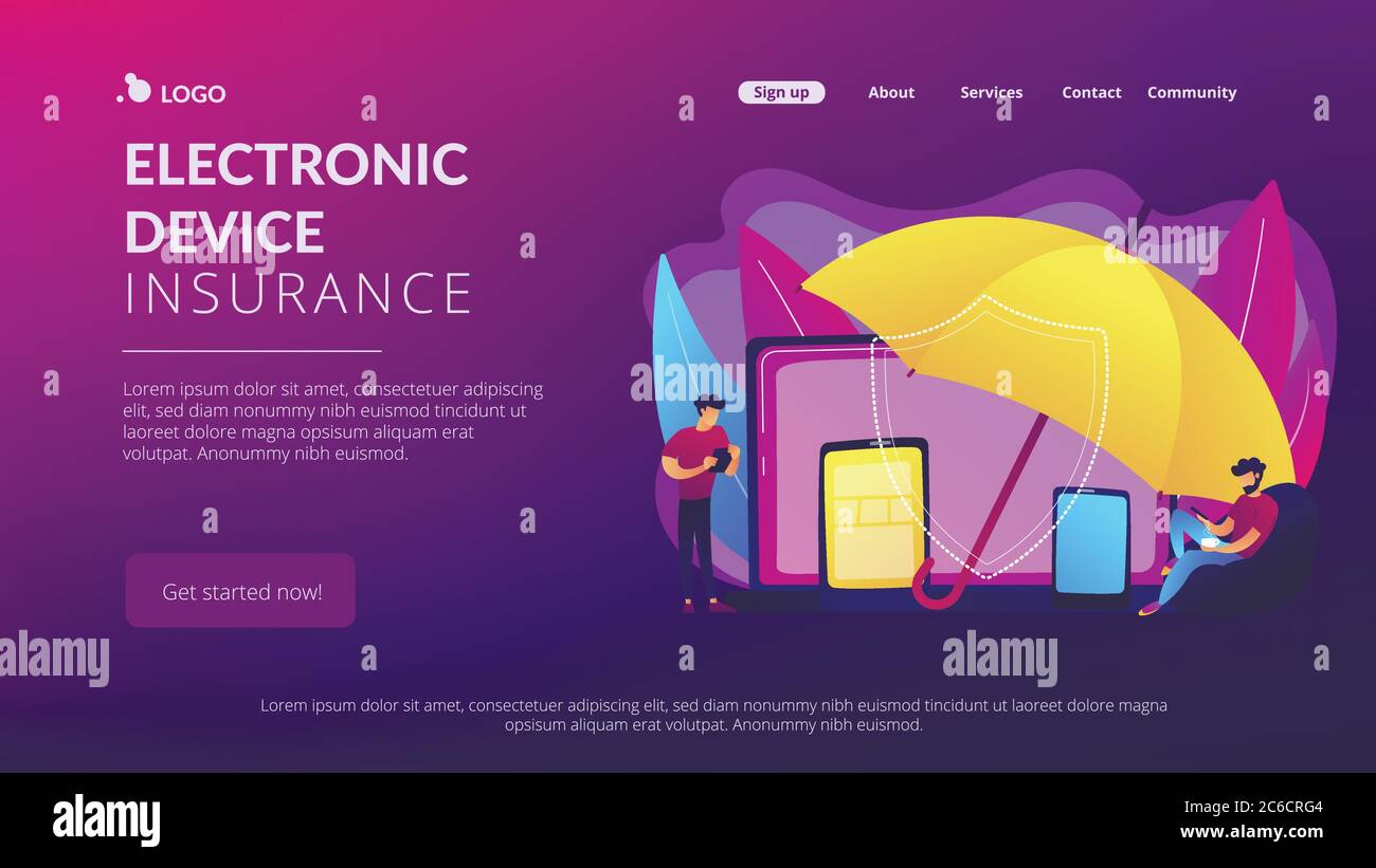 Electronic device insurance concept landing page Stock Vector Image