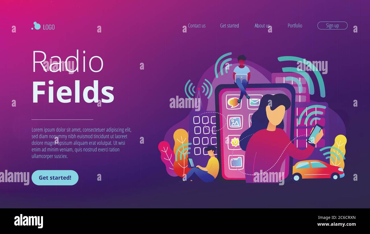 Radio fields influence concept landing page. Stock Vector