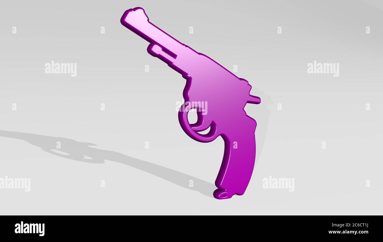 GUN stand with shadow. 3D illustration of metallic sculpture over a ...