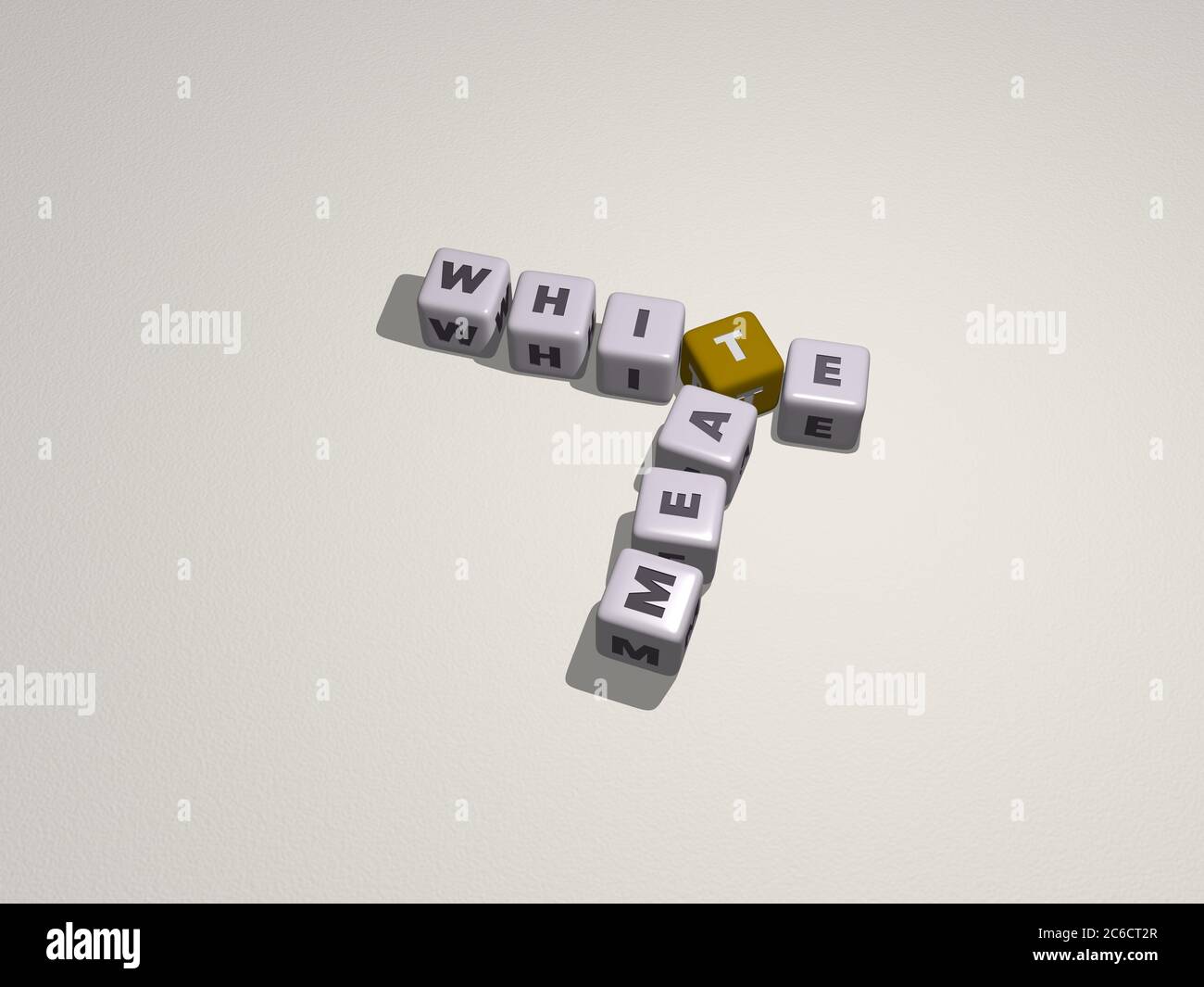 crosswords of Thanksgiving: WHITE MEAT arranged by cubic letters on a mirror floor, concept meaning and presentation. background and illustration. 3D illustration Stock Photo