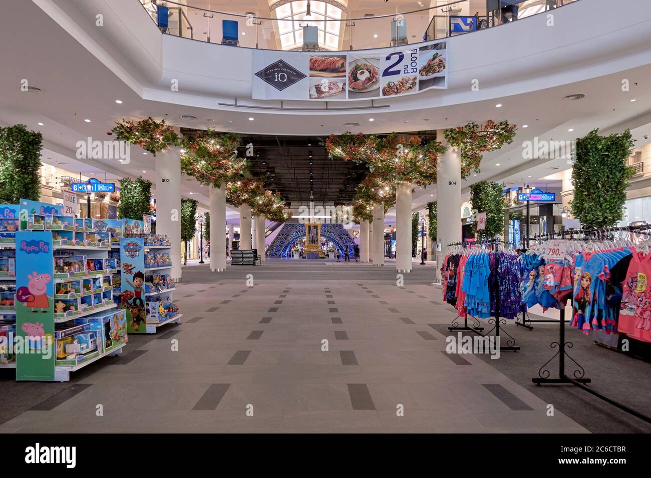 Concept covid 19 business effect with an empty floor devoid of customers at a shopping mall in Thailand Southeast Asia Stock Photo