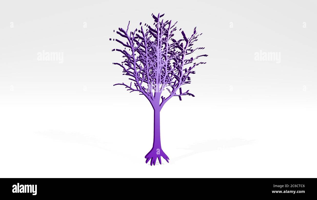TREE WITH BRANCHES AND ROOTS stand with shadow. 3D illustration of ...