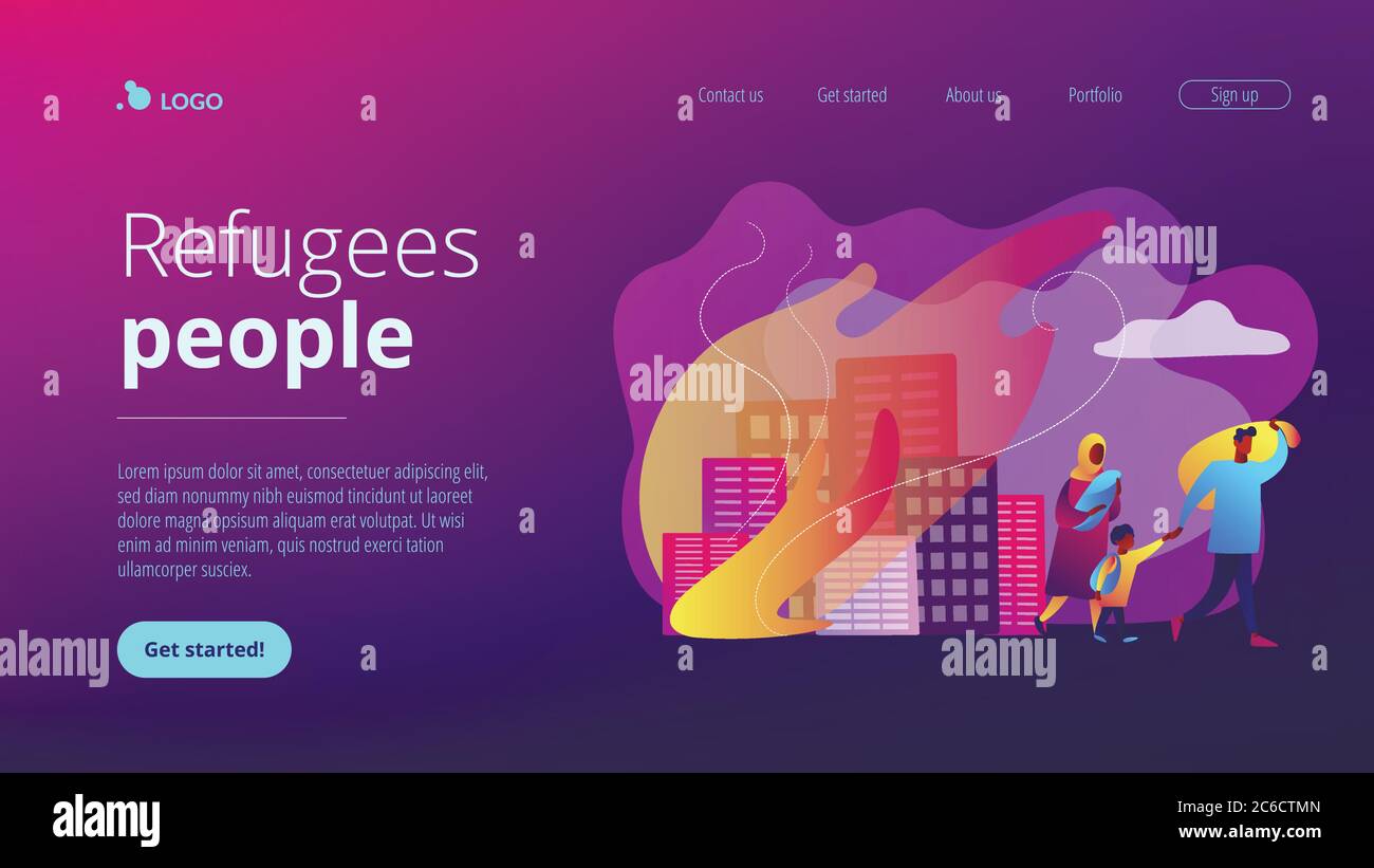Refugees concept landing page. Stock Vector