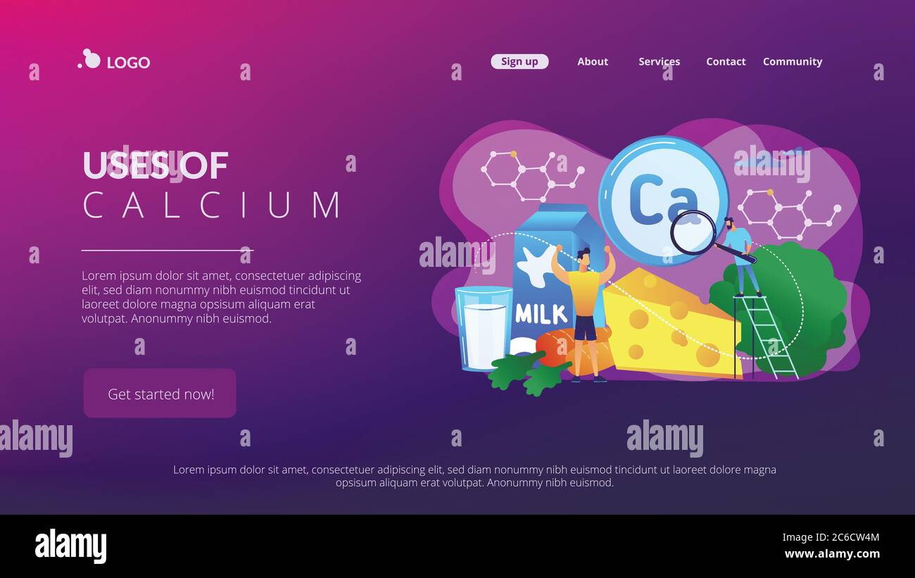 Uses of Calcium concept landing page. Stock Vector