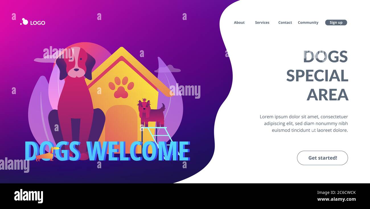 Dogs friendly place concept landing page Stock Vector