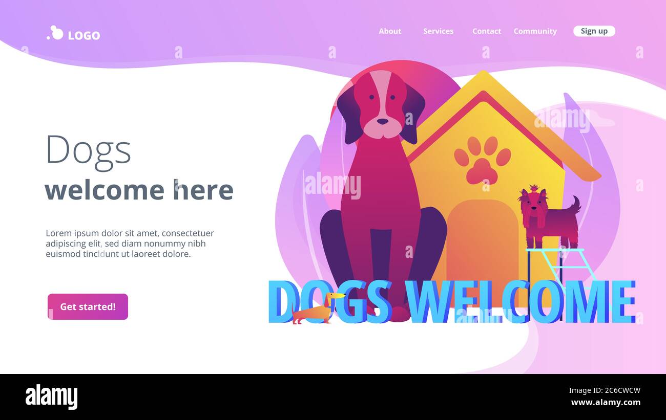Dogs friendly place concept landing page Stock Vector