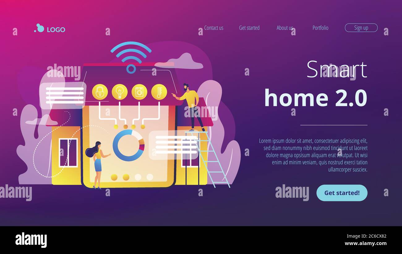 Smart home 2.0 concept landing page. Stock Vector