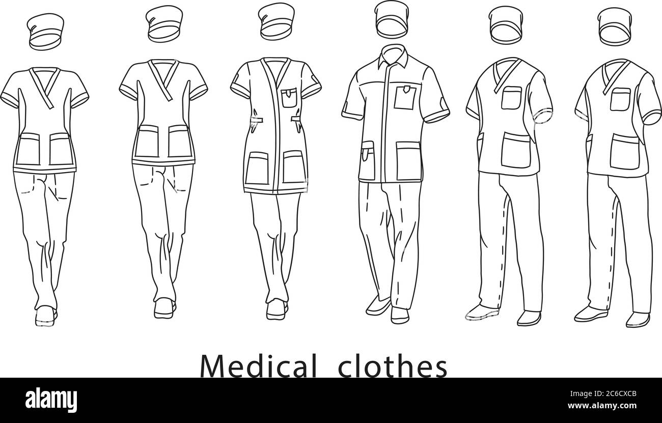 Set medical clothes suit for the man and the woman consists of a jacket and trousers. Design template medical uniform. Vector illustration. Stock Vector