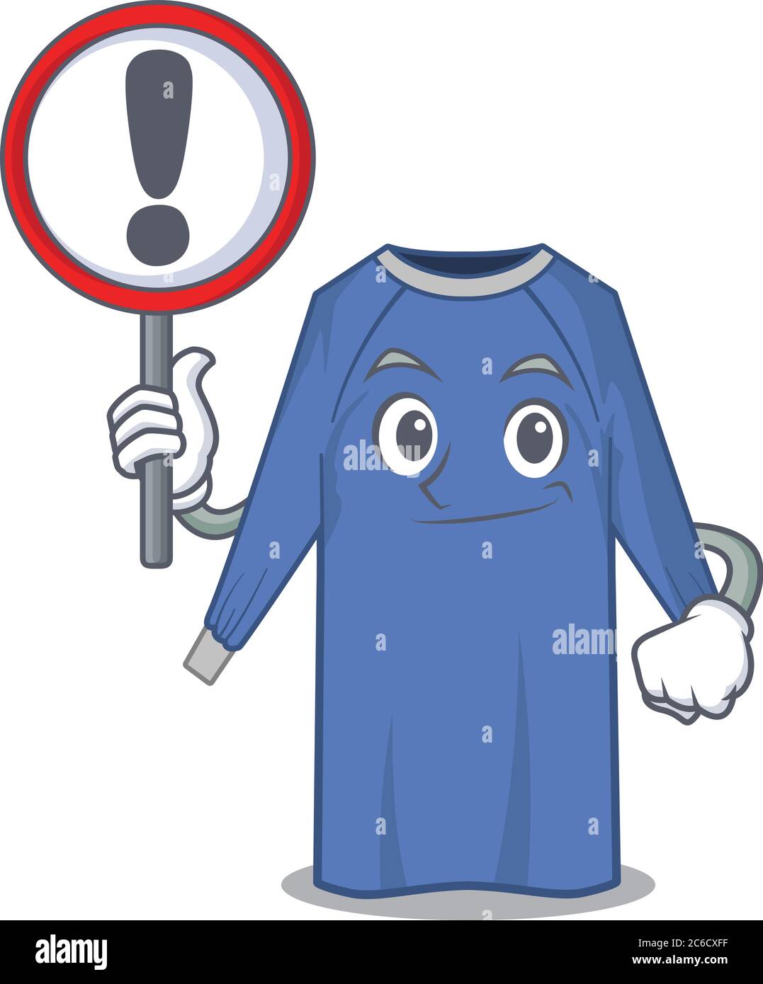 A cartoon icon of disposable clothes with a exclamation sign board ...