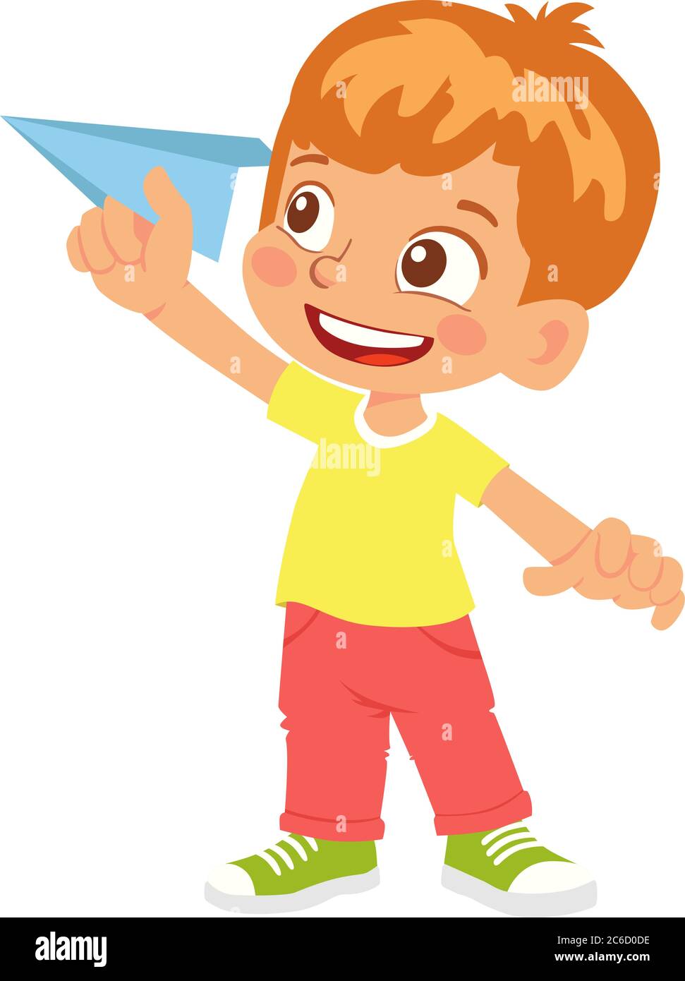 Boy holds paper plane. Happy kid playing with paper airplane Stock ...