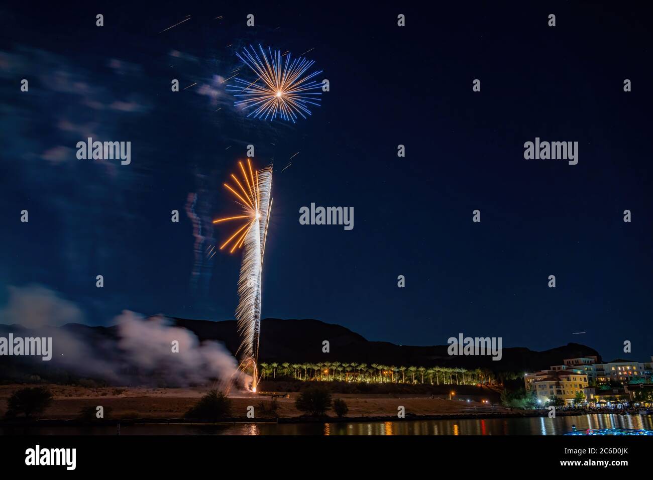Beautiful fireworks of July 4th at Lake Las Vegas, Nevada Stock Photo