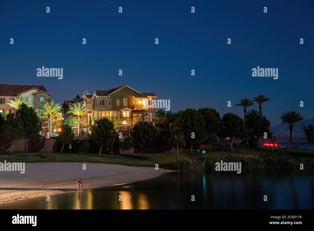 Night view of some beautiful residence house at Lake Las Vegas, Nevada Stock Photo