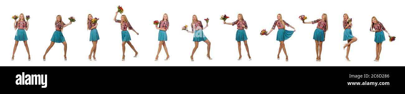 The woman with flowers isolated on white Stock Photo - Alamy