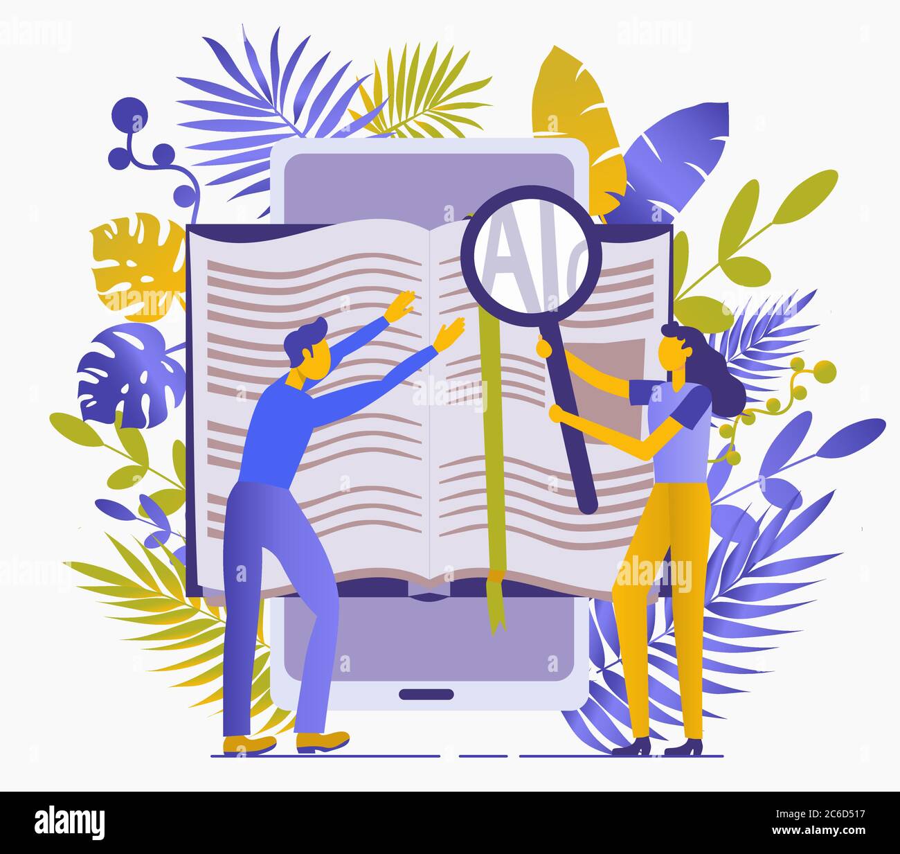 Conceptual flat illustration about reading books. Obtaining knowledge