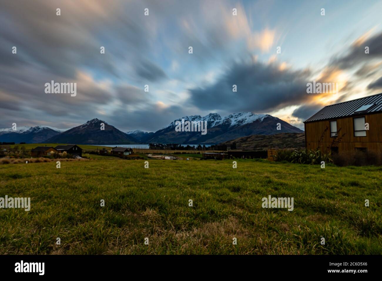 Scenic long exposure shot of New Zealand farmland Stock Photo