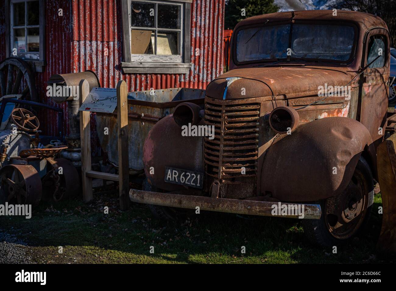 The old buildings and cars at Burkes Pass, the heritage town in New