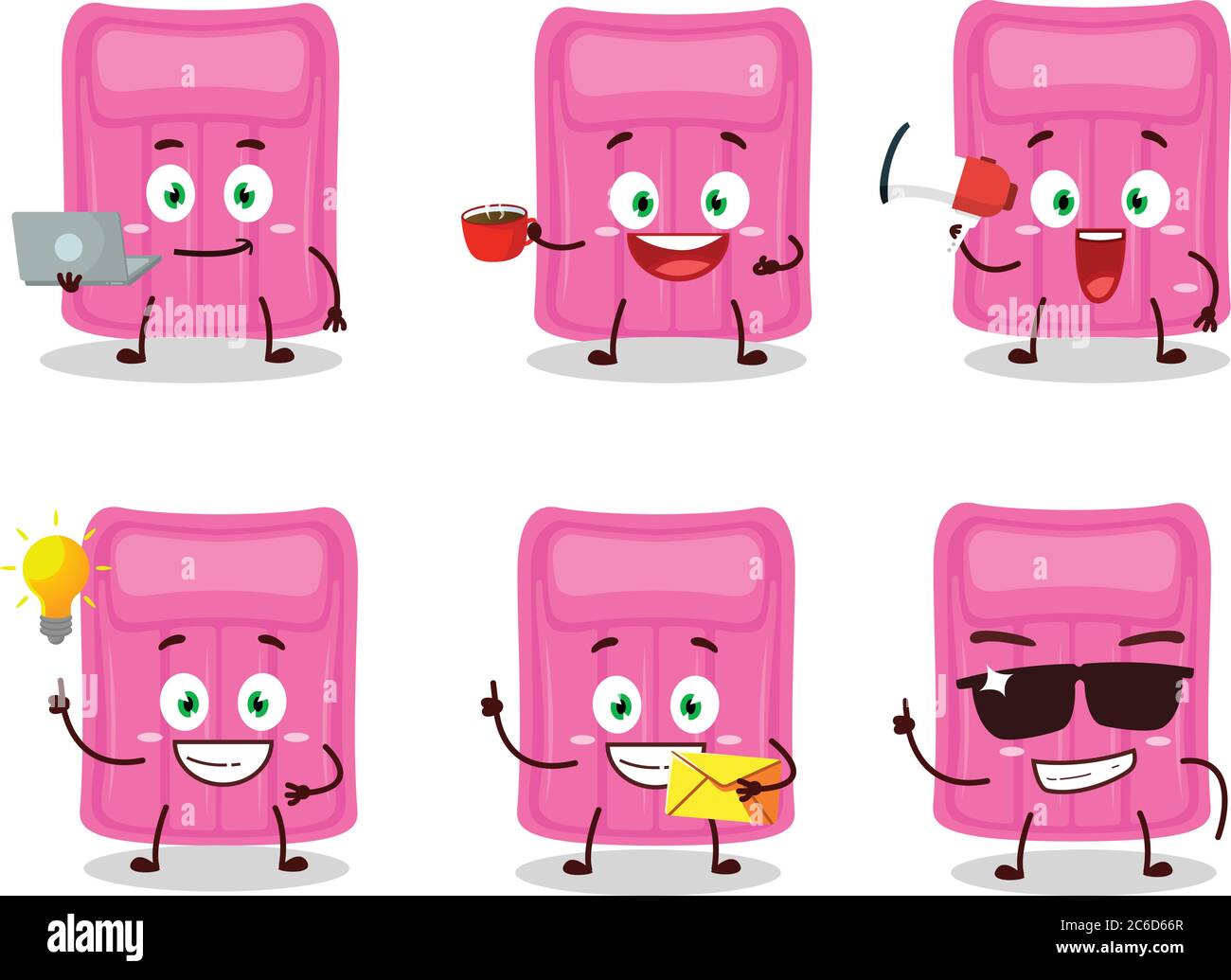 Air mattress cartoon character with various types of business emoticons ...