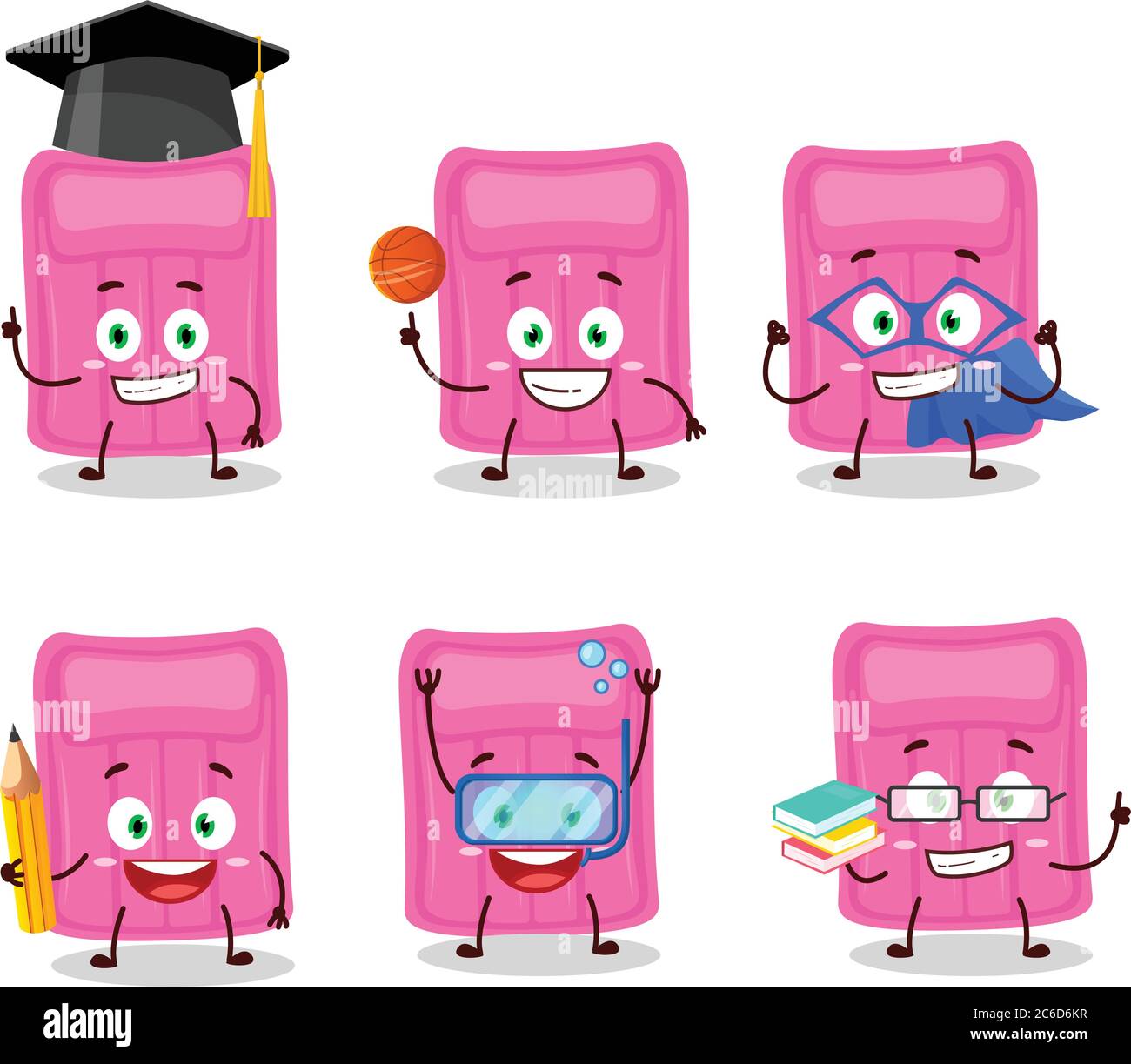 School student of air mattress cartoon character with various ...