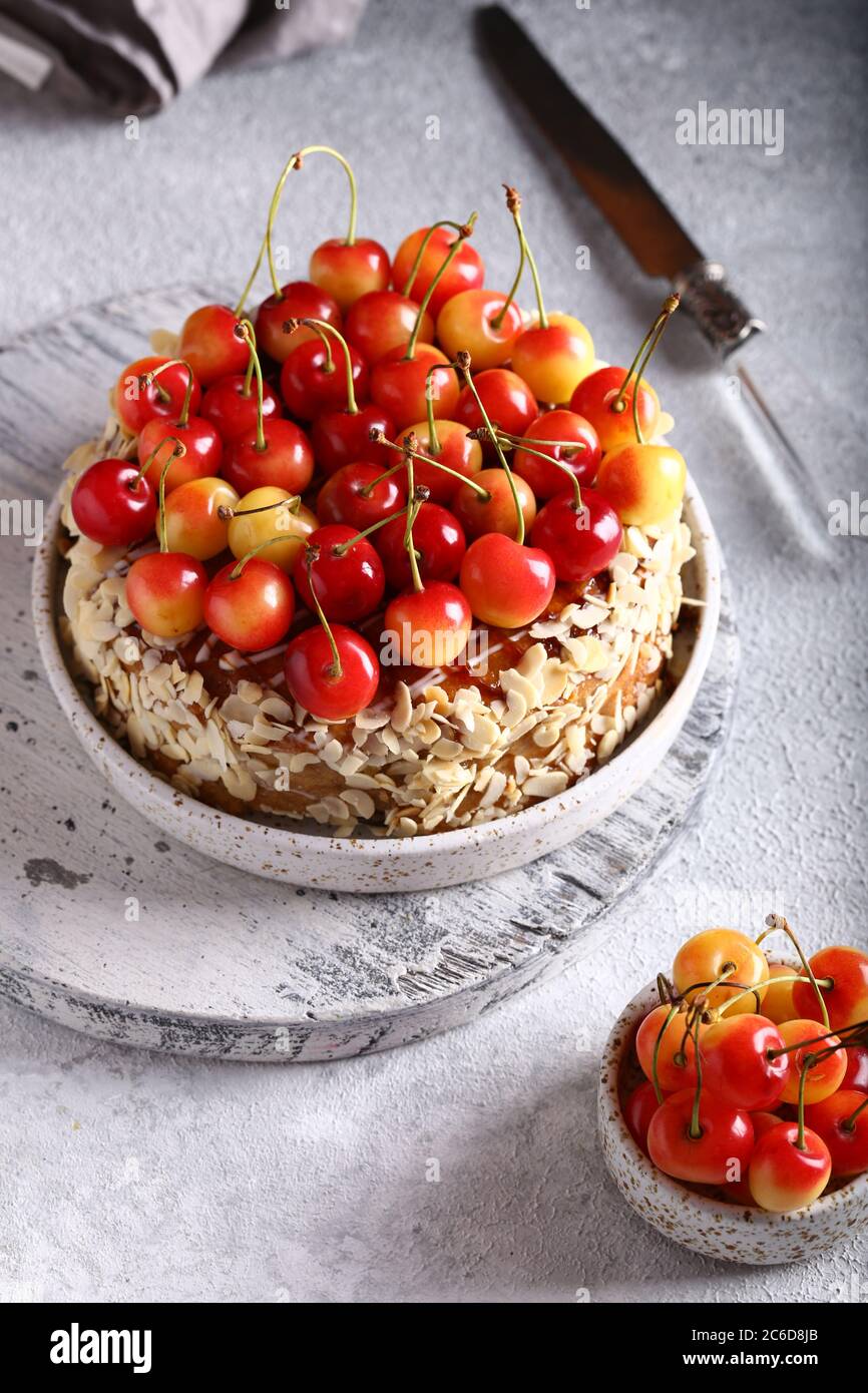 homemade berry fruit cake with fresh cherry Stock Photo Alamy