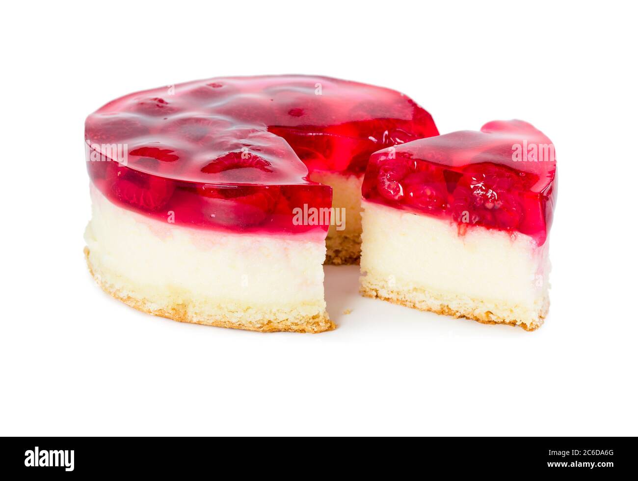 Cheesecake with raspberry jelly isolated on white background Stock Photo Alamy