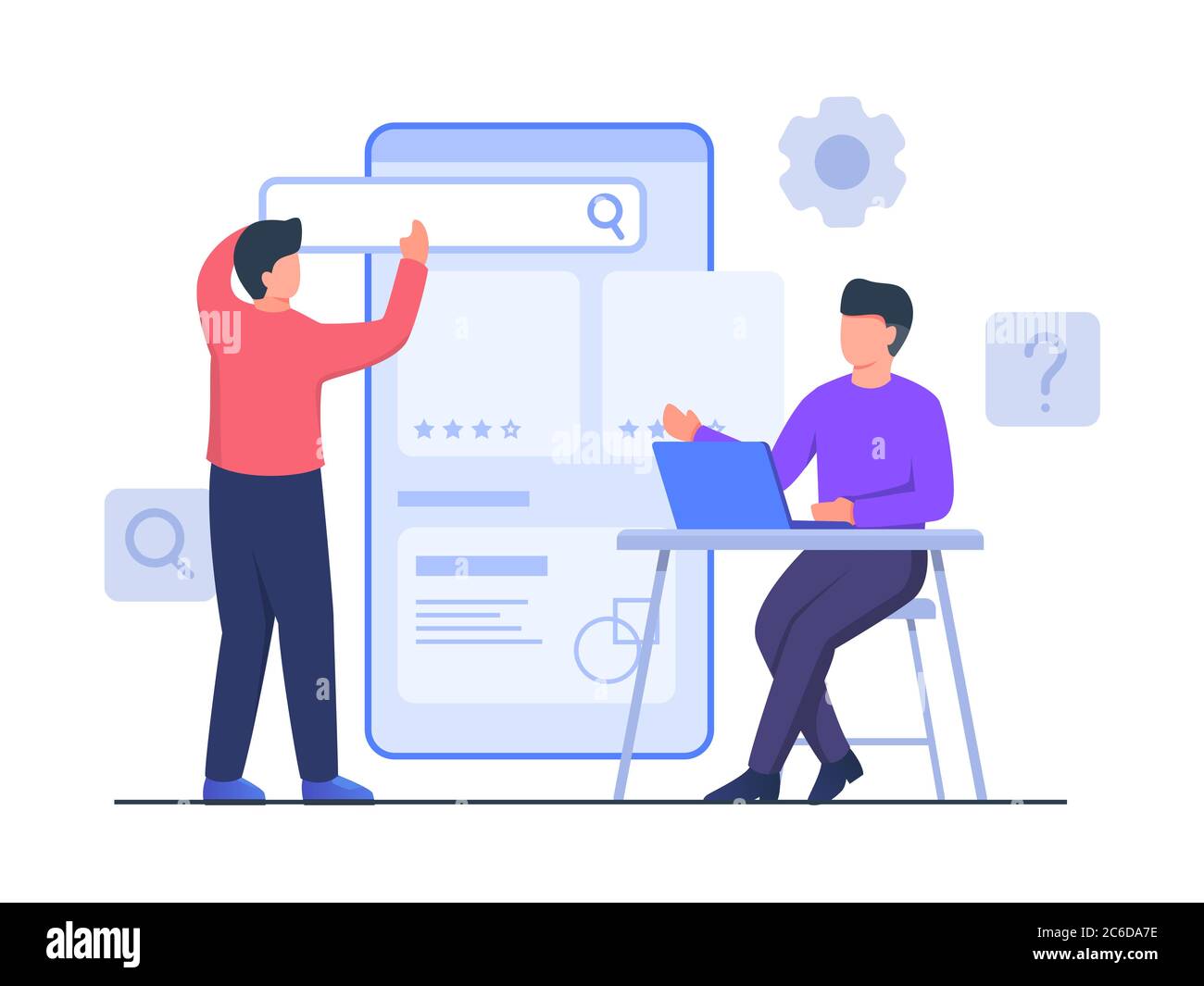 Guy Sit Chair Working On Laptop Collaboration With Partner Setting UI