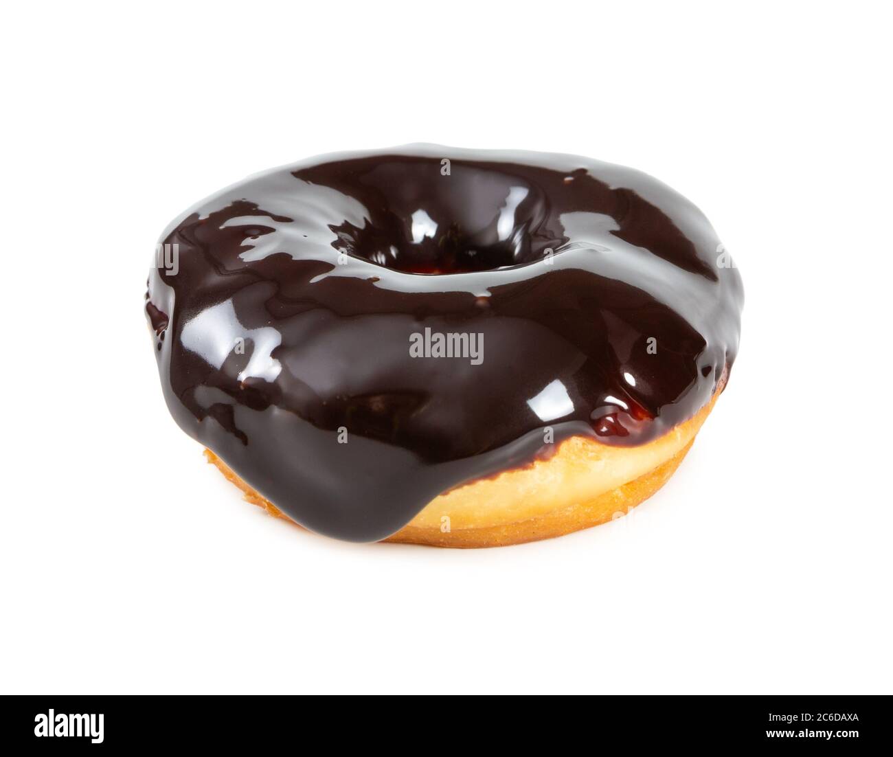 Donut with mirror chocolate icing isolated on white background. Stock Photo