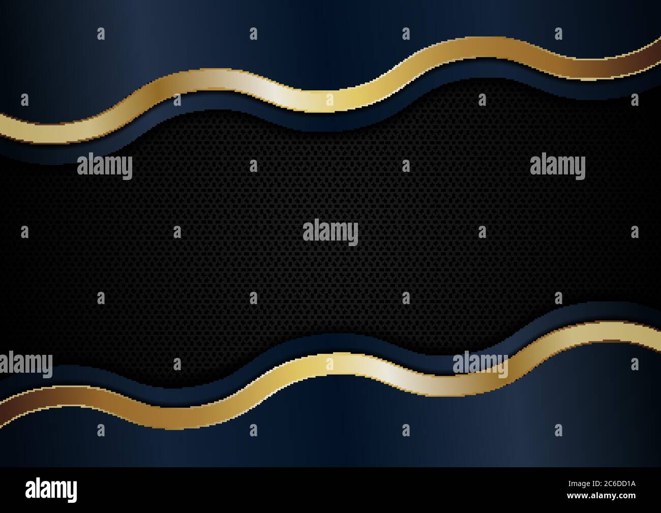 Abstract blue and golden wave line stripes on black background. Luxury ...