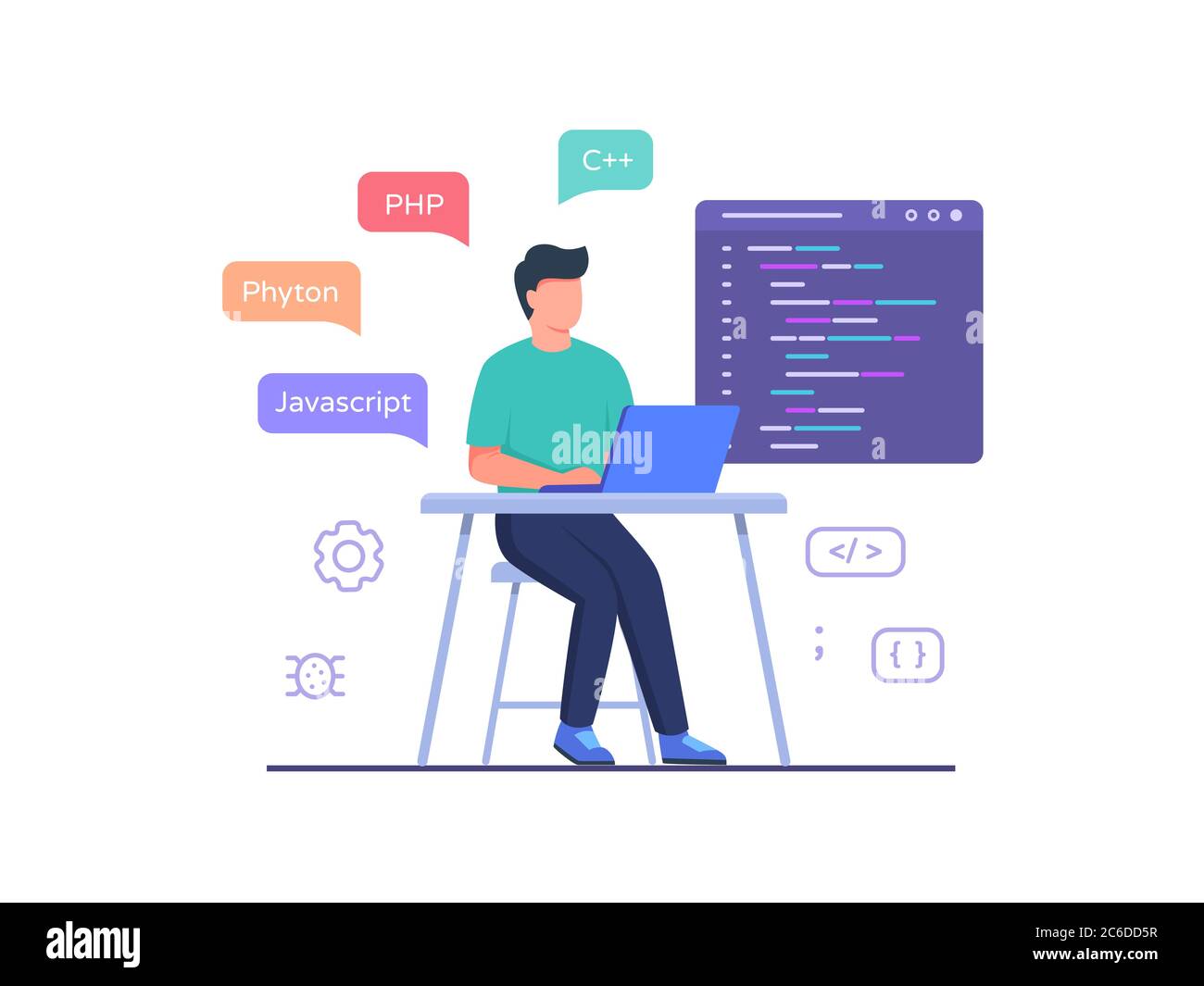 Software engineer sit in chair working on laptop use programming ...